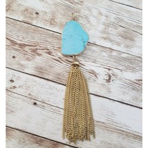 Vintage Pendant Large Light Blue Stone Gold Tone Tassel (No Chain Included) - $17.99