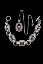 Judith Ripka Heavy Sterling Silver Amethyst CZ Necklace Bracelet Jewelry... - $319.99