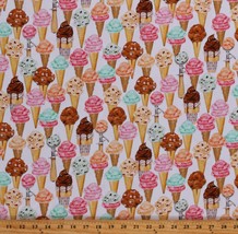 Cotton Ice Cream Cones Desserts Summer Sweet Tooth Fabric Print by Yard D783.66 - £11.11 GBP