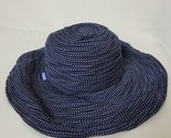 Wallaroo Scrunchie Sun Hat Wide Brim Navy Blue Polka Dot Adj Tie String - $18.80