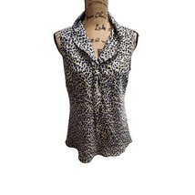 Tahari Petite Leopard Print Sleeveless Blouse Cowl Neck Versatile Top - £19.15 GBP