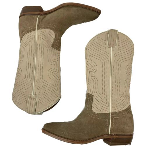 NEW display FRYE Women Billy Stitch Pull on Western Boot Off White Tan 6.5M $348 - $139.32