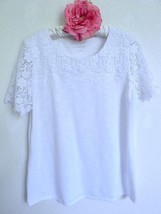 Allison Daley White Knit Top L Short Sleeves Crochet Lace Detail Cotton ... - €8,63 EUR