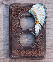 Set of 2 Faux Leather Indian Chief Headdress Double Receptacle Outlet Pl... - €23,13 EUR