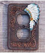 Set of 2 Faux Leather Indian Chief Headdress Double Receptacle Outlet Pl... - €23,19 EUR