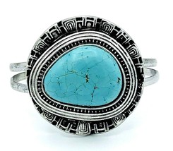 Dyed Turquoise Howlite Antiqued Silver Tone BOHO Cuff Bracelet - £12.46 GBP