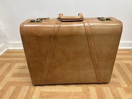 Vintage Leather Suitcase W Hangers Travel Luggage Tote Bag Briefcase Superlite - £20.03 GBP