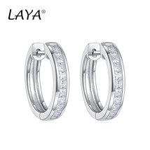 Real 925 Sterling Silver Classic Round Silver Hoop Earrings Authentic Clear Zirc - £37.57 GBP