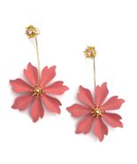 Pink Salmon Double Flower Dangle Pierced Earrings - £12.64 GBP