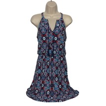 Antibes Blanc Sun Dress Size Small Red White Blue Floral Ruffles V Neck - £22.20 GBP