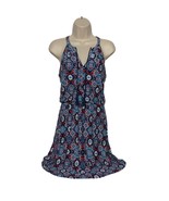 Antibes Blanc Sun Dress Size Small Red White Blue Floral Ruffles V Neck - £22.20 GBP