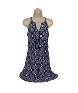 Antibes Blanc Sun Dress Size Small Red White Blue Floral Ruffles V Neck - $38.82 CAD
