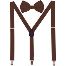 Men AB Elastic Band Dark Brown Suspender With Maching Polyester Bowtie - €4,14 EUR