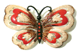 Vintage Butterfly Brooch Hand Painted &amp; Rhinestone  Artisan Unsigned Pin OOAK - £31.45 GBP