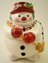 Fitz and Floyd Plaid Christmas Snowman Covered Candy Jar With Box - £14.85 GBP