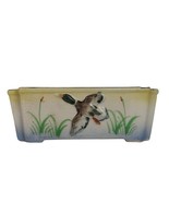 Vintage ceramic rectangle planter yellow &amp; green duck motif made in Japan - $34.17 CAD