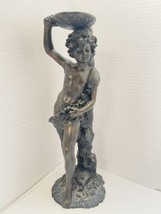 Bronze Metal Candle Holder Cherub Cupid Vintage 16-in Tabletop Figurine - £71.01 GBP