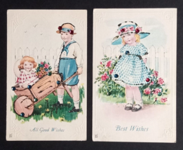 Children Wheelbarrow Mica &amp; Sequin Jewel Adorned Postcard JPNY c1910s (2 Cards) - £11.76 GBP