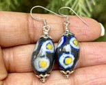 925 Sterling Silver &amp; Jaipur Blue Pottery Drop Earrings Jewelry, 40 mm l... - £14.09 GBP