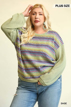 Women&#39;s Novelty Knit And Solid Knit Mixed Loose Top With Drop Down Shoulder - €33,86 EUR