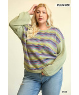 Women&#39;s Novelty Knit And Solid Knit Mixed Loose Top With Drop Down Shoulder - €33,86 EUR