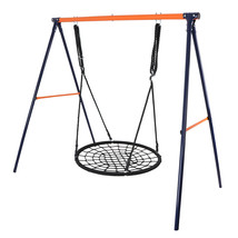 Metal A-Frame Lawn Swing Frame + 40" Large Kids Web Swing Safe Pe Rope Garden - £118.94 GBP