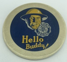 Hello Buddy American Legion Vintage Pin Collectible 2.5” Yellow Blue - £8.88 GBP