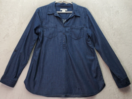 Liz Claiborne Shirt Women Large Blue Polka Dot Cotton Long Sleeve Collar Popover - £14.77 GBP