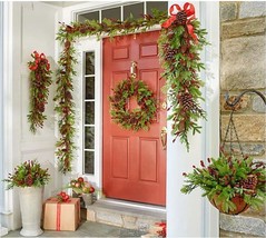 Wicker Park 6&#39; Unlit Berry &amp; Pinecone Garland Red Berry Lifelike Lightweight - £26.57 GBP