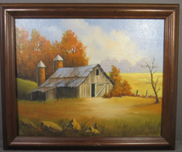 Original Oil Painting 8 x 10 &quot;AUTUMN BARN&quot; Framed Artist Signed RP Keely 1990 - £54.88 GBP