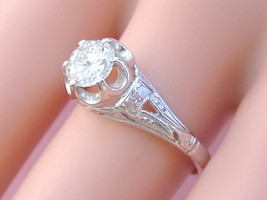 Vintage .80ct Diamond Solitaire Platinum Filigree Engagement Ring 1950 Size 8 - £3,294.95 GBP