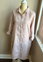 Tahari Womens Sz M Linen Shirt Tunic Top Nwt Beige Roll Tab Sleeve - £35.87 GBP