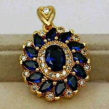2.50Ct Oval Cut Simulated Blue Sapphire Halo Pendant 14k Yellow Gold Plated - £78.67 GBP