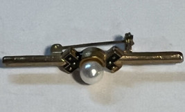 Pin Unbranded  Lapel or Tie Gold Tone Bar Faux Pearl 2 Inches - £4.73 GBP