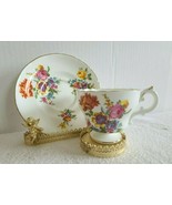 Vintage Cauldon Bone China Teacup and Saucer Colorful Floral Bouquet Gol... - £14.15 GBP