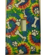 Tie Dye Bone &amp; Paw Light Switch Cover decor lighting dog cat animal Hippie - £8.30 GBP