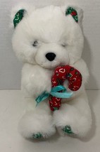 Fiesta White Vintage Christmas Teddy Bear Plush red candy cane green ears feet - £6.95 GBP