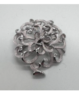 Crown Trifari Flower Brooch Silver Tone Polish Texture Swirl Petals Vintage - £19.41 GBP