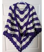 Hand Crocheted Butterfly Pattern Amethyst and White Shawl 61 x 35 - $34.95