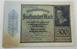 GERMANY LOT OF 5 BANKNOTES 500 MARK 1922 VERY RARE CIRCULATED NO RESERVE - £50.55 GBP