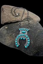 Signed Navajo Handmade Sterling Silver Natural Turquoise Naja Necklace - £278.89 GBP