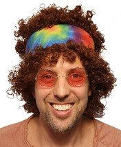 Brown Afro Hippy Men Wig-Synthetic Men&#39;s 60s 70s Chick Costume Halloween... - £11.79 GBP