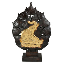 Golden Elephant Under Bodhi Tree Statue Feng Shui Decorative - £54.52 GBP
