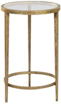 Spot Table End Side Tapered Legs Round Hammered Gold Leaf Clear Nickle Tempered - £663.78 GBP