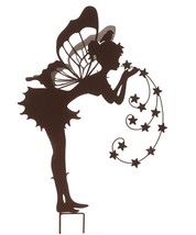 Fairy Silhouette Garden Stake with Butterfly Wings Wrought Iron 26" High Fantasy