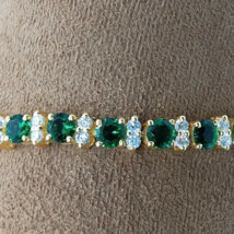 9.05CT Round Lab-Created Green Emerald Tennis Bracelet 14K Yellow Gold Plated - £245.99 GBP