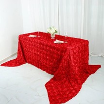 Red Ribbon Roses 90X156&quot;&quot; Rectangle Tablecloths Wedding Party Catering Linens Gi - £72.37 GBP