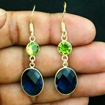 Handcrafted 925 Silver/Gold/Rose Gold Plated Landon Blue Topaz Peridot Earrings - £26.79 GBP+