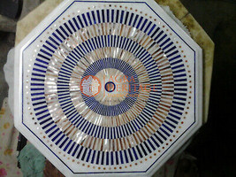 Marble White Top Handmade Coffee Side Table Top Lapis Inlaid Mosaic Arts Decors - £623.01 GBP