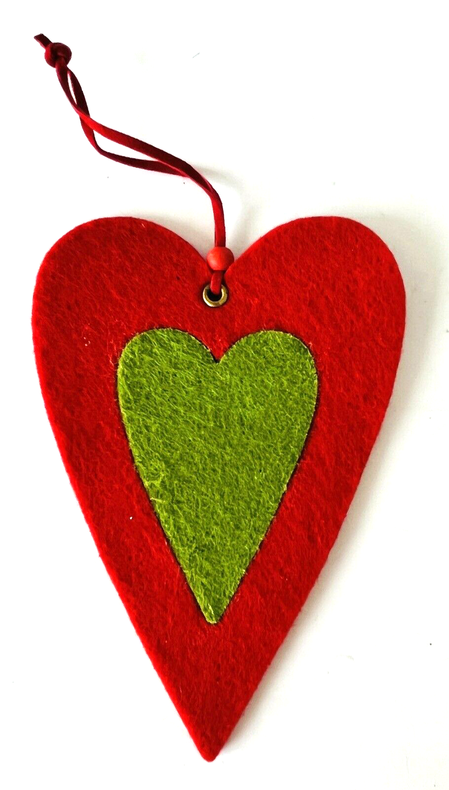 Primary image for Heart Ornament Red & Green Felt Valentine or Christmas Decor 6 x 4"